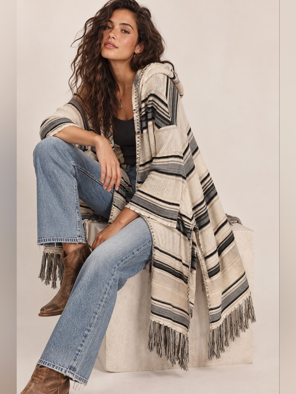Moth Anthropologie Calexico Fringe Hooded Poncho Cardigan XS/S